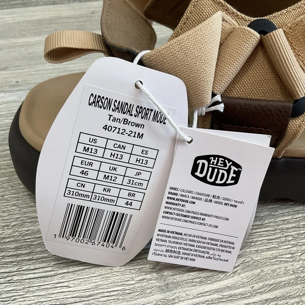 Hey Dude Carson Outdoor Sandals Men's Size 13 Sport Mode Tan Brown Comfort